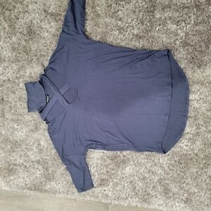 Express Blue 3/4 Sleeve High Low Polo Blouse